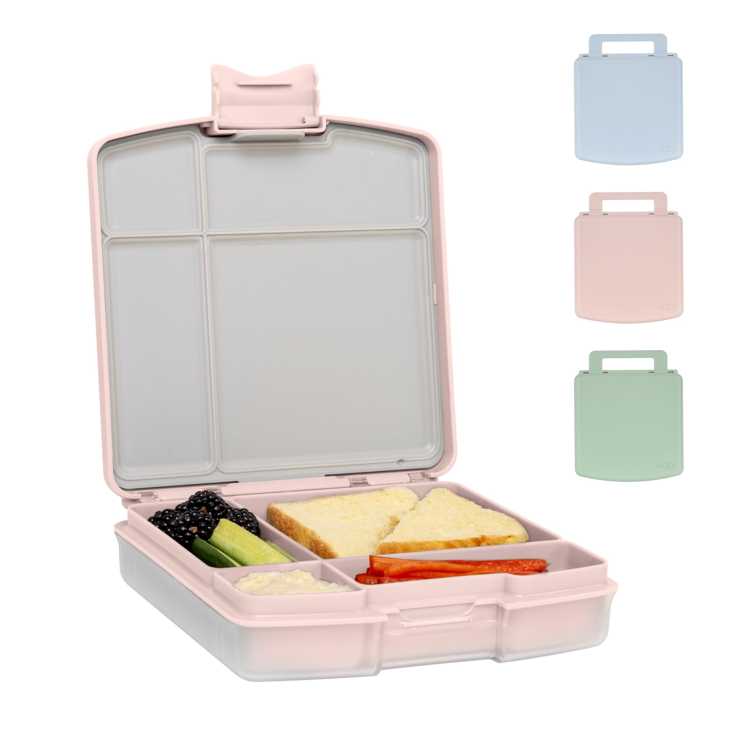 Ubbi Bento Box for Kids, BPA-Free, Leakproof, Dishwasher Safe, Food-Safe Material, Toddler and Kids Travel Lunch Containers, 4 Compartments, Blush Pink