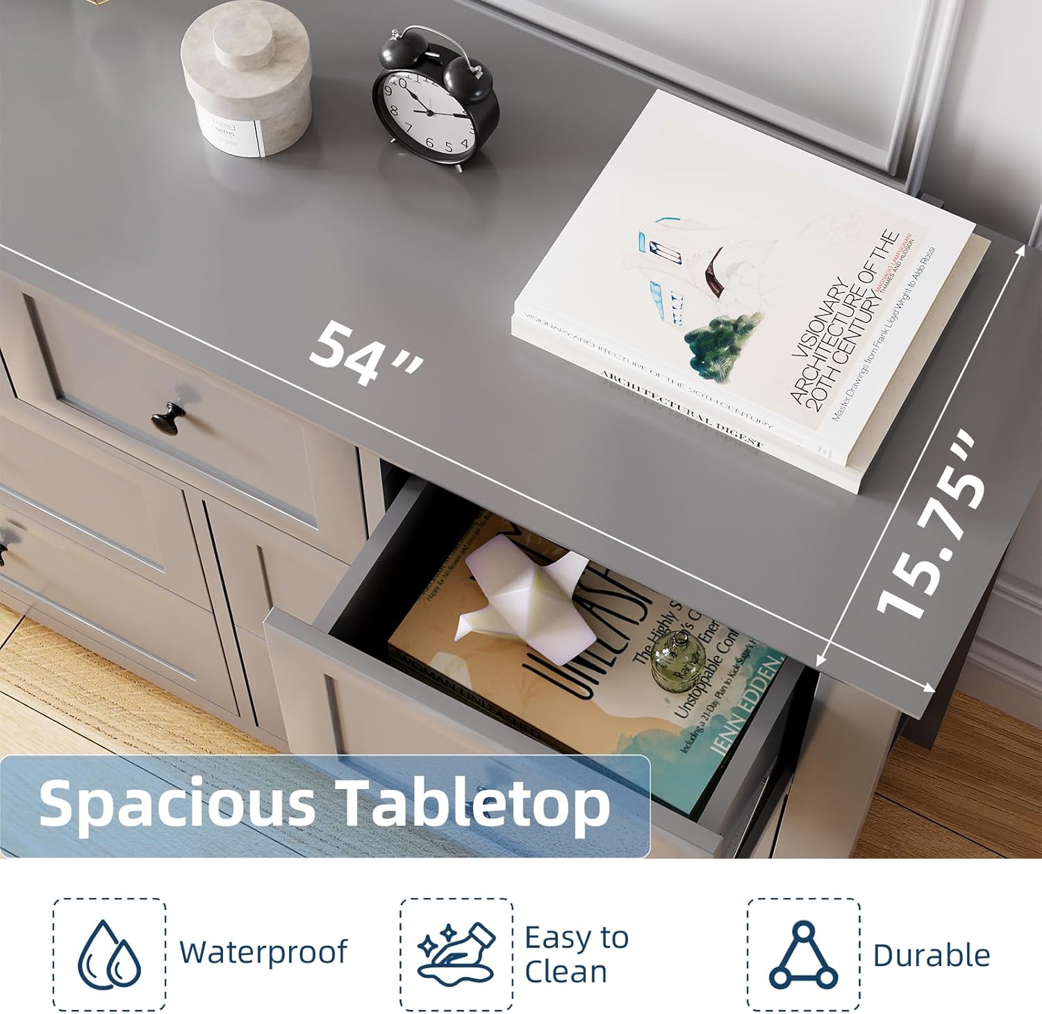 IDEALHOUSE 7 Chest of Drawer Dresser, Modern Wood Storage Organizer Cabinet with Drawers for Bedroom, Living Room, Entryway, Grey