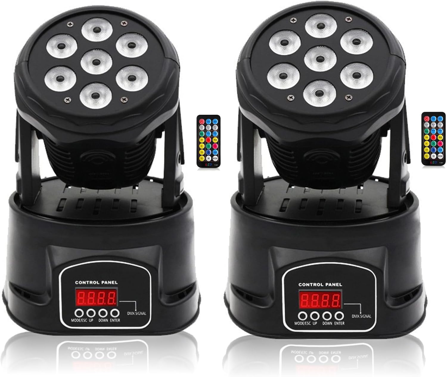 Moving Head Light 7x10W, RGBW Stage Lightin with Remote Control, DMX 512 Strobe, LED Beam Spotlight 9/14 CH, for DJ Disco Wedding Bar Christmas Halloween Party Church (2 Pack)