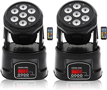 Moving Head Light 7x10W, RGBW Stage Lightin with Remote Control, DMX 512 Strobe, LED Beam Spotlight 9/14 CH, for DJ Disco Wedding Bar Christmas Halloween Party Church 2 Pack
