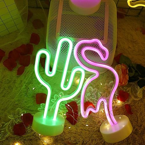 Miniatura 5 de LINJIA Letrero de neón, luz nocturna LED con base USB/batería, luces de neón de cactus con base, para decoración de dormitorio, sala de juegos, bar,