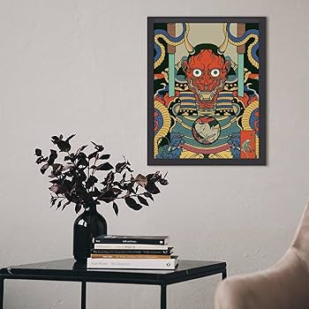 Amazon.co.jp: アートパネル 木製の枠 鬼 和風 鬼退治 アート