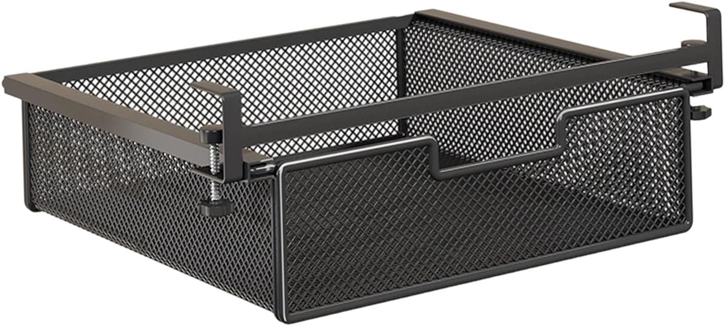 under Desk Drawer Basket Tray, Metal Desk Attachment, Office Supplies No Punch Organizer, Pull Out, White L