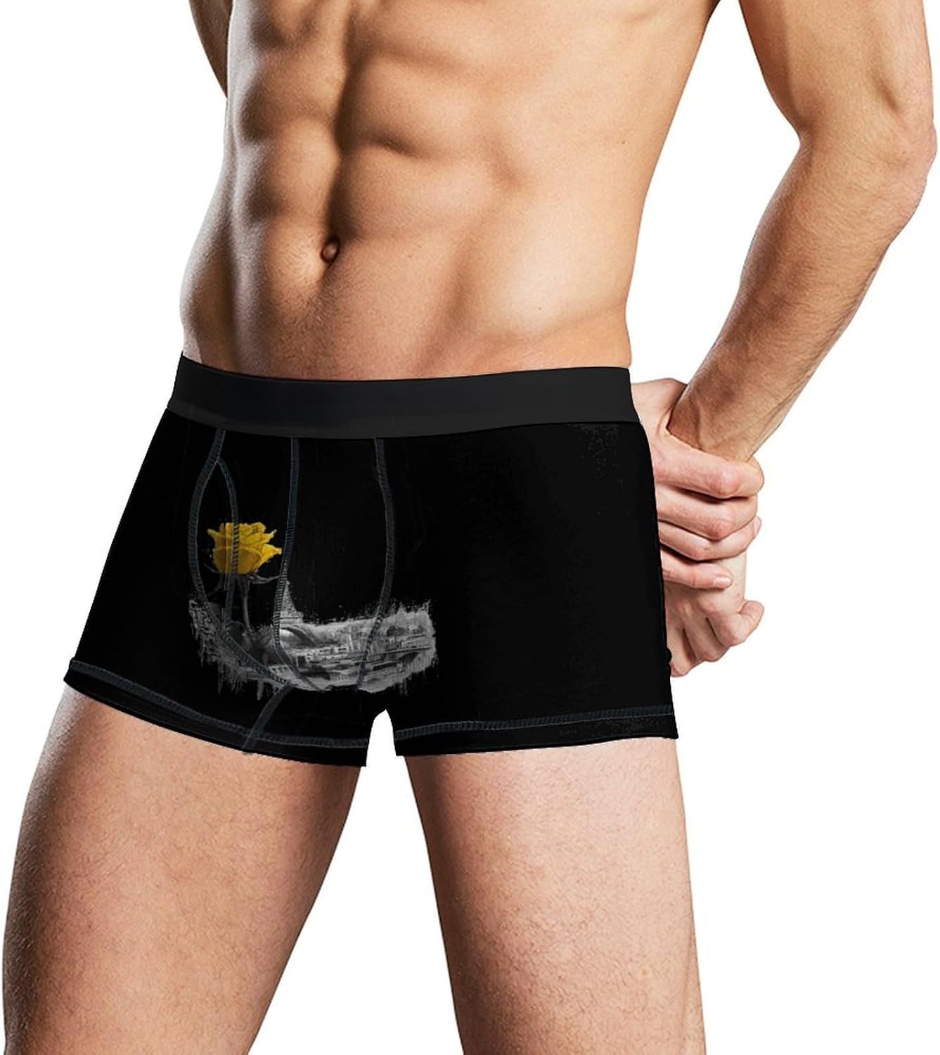 Eiffel Tower Nd Yellow Rose Novelty Men's Boxer Briefs Soft Breathable Underpants Trunks Stretch Underwear