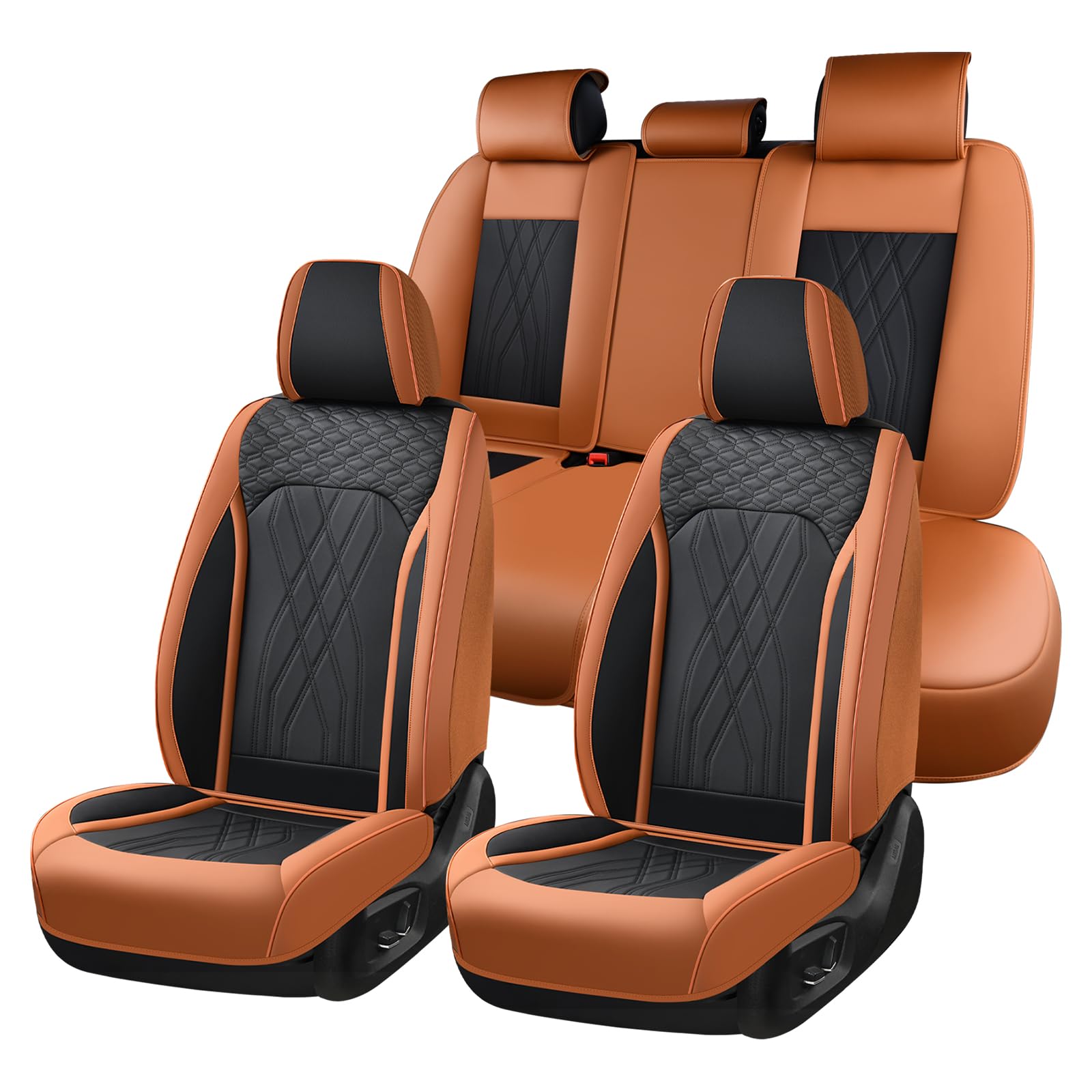 Seat Cover Automotive Seat Covers 5 Seats Leather Car Seat Covers Full Set Waterproof Front and Back Seat Cushion Interior Cover Accessories Universal Fit for Most Car Truck SUV, Brown&amp;Black