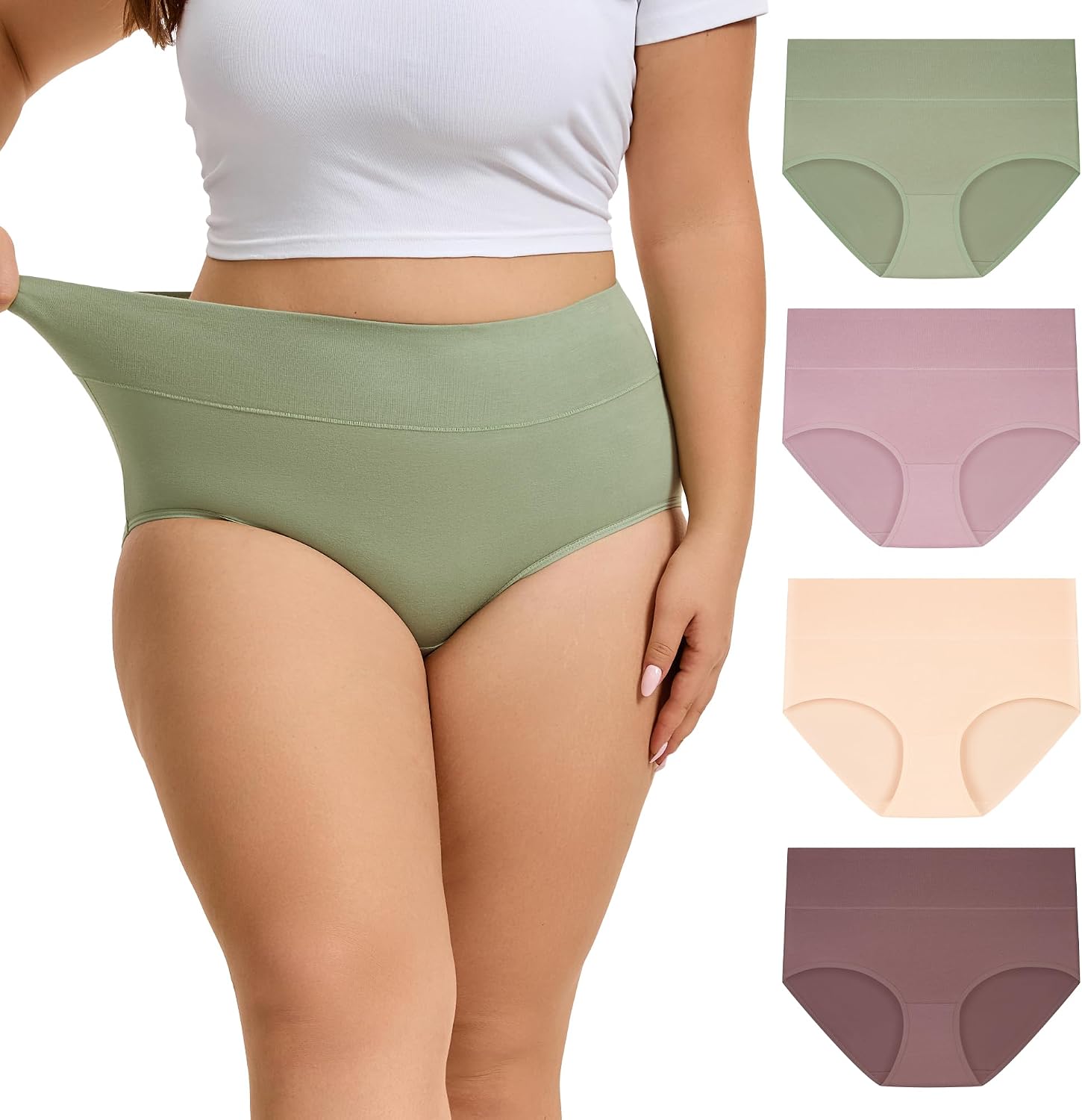 INNERSY Women's Plus Size XL-6XL Cotton Underwear High Waisted Briefs Panties 4-Pack