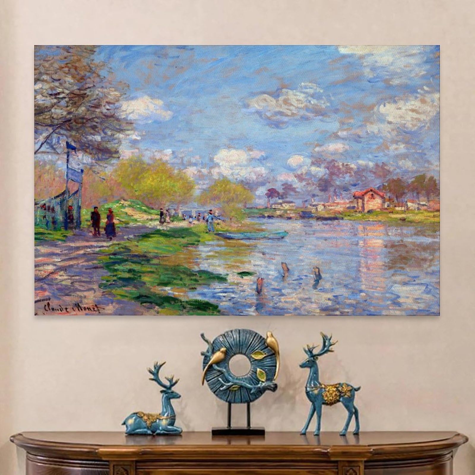 モネ セーヌ川の春 4号 立体複製名画 額付き 壁掛け 有名画家