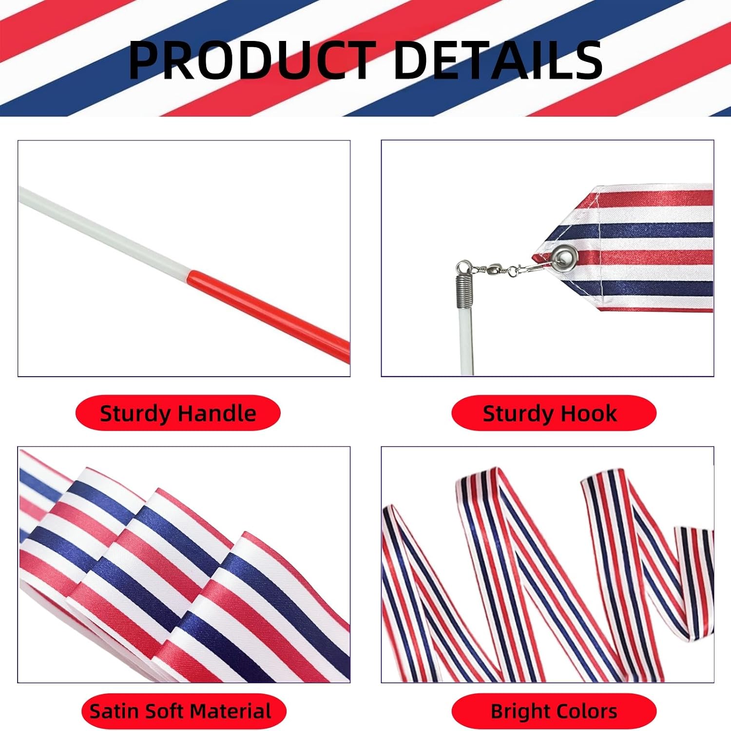 YANMIN 4th of July Party Favors 24pcs Dance Ribbon Wand for Kids 4-8 8-12 Forth of July Party Streamers Decorations Supplies Independence Day Party Carnival Class Outdoor Games Goodie Bag Stuffers