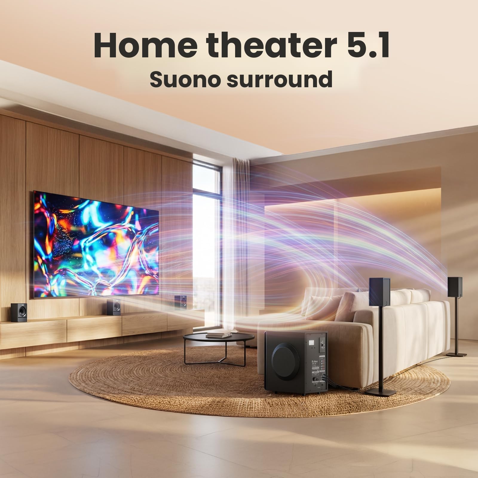 Bobtot Surround Sound Systems - Sistema Home Theater - Subwoofer 800W 6,5 pollici, altoparlanti stereo 5.1/2.1, bassi forti Bluetooth