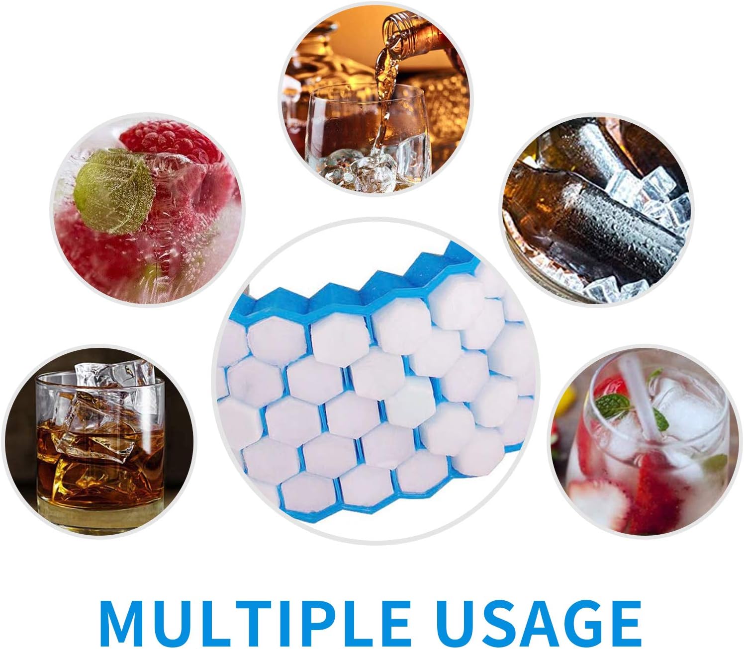 Ice Cube Tray, Civaza 2 Pack Ice Trays, BPA Free, Flexible, Stackable Ice Cube Tray with Lids, Silicone ice trays for Whiskey and Cocktail (blue+green)