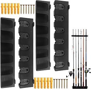 2 Pares Soporte para Cañas de Pescar Pared, Soporte de pared para cañas de pescar, Soporte para Cañas de Pescar Pared, para 6 Cañas, para guardar para Sala de Garaje, Tienda de Barcos