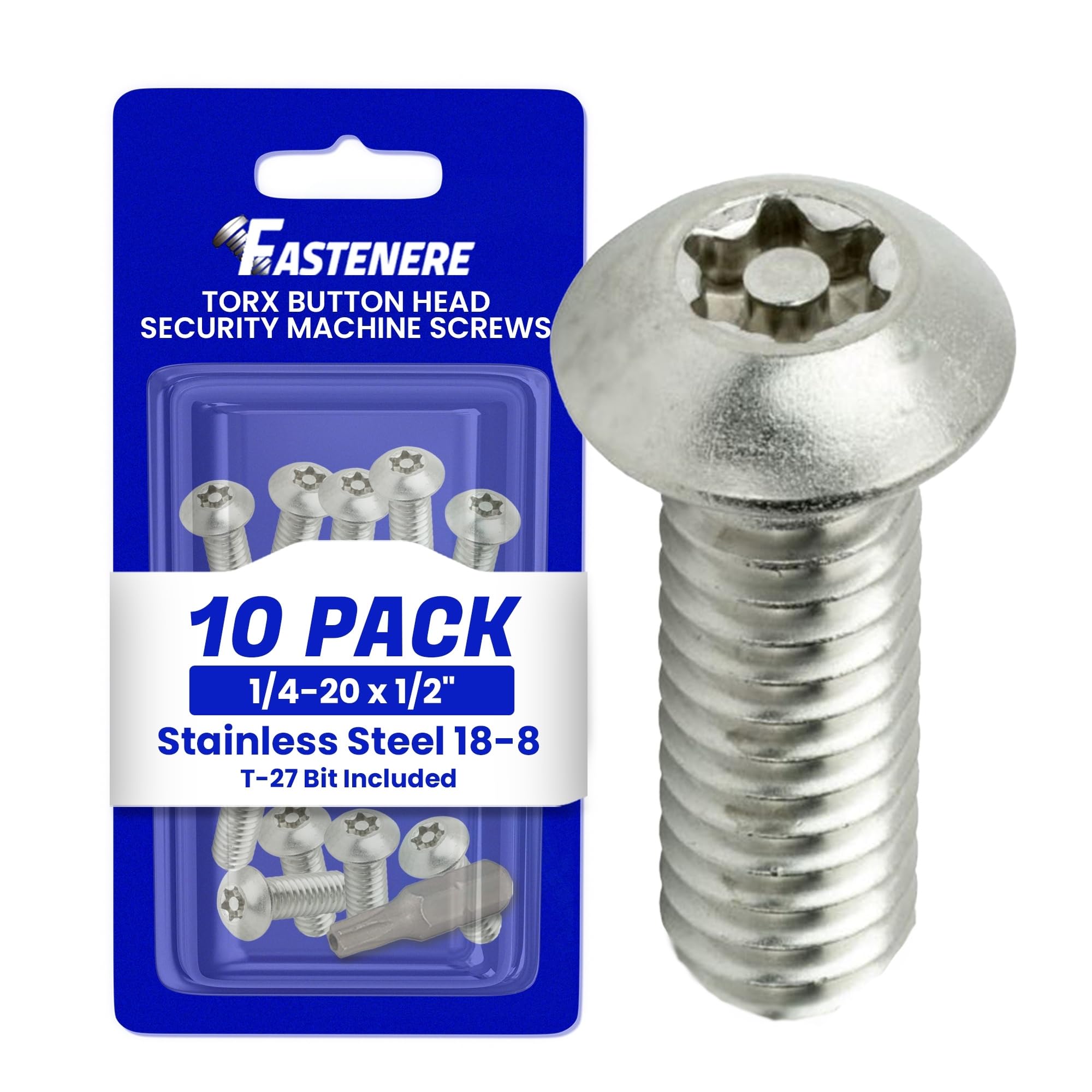 Fastenere Torx Security Machine Screws, 1/4-20 x 1/2" Stainless Steel, Tamper-Resistant Button Head Electrical Outlet Screws for Wall Plates, Panels,