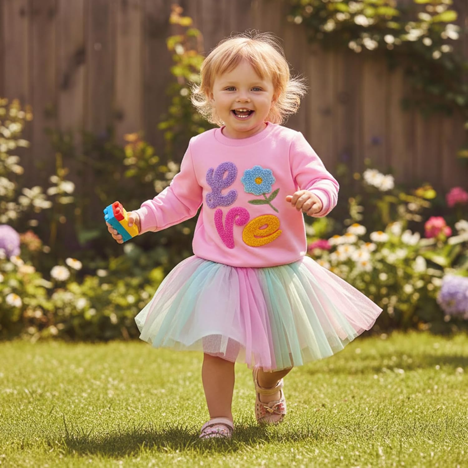 Honganda Toddler Baby Girl Valentine's Day Outfit Love Embroidery Pullover Sweatshirt with Tutu Skirt Holiday Clothes Set - Image 3