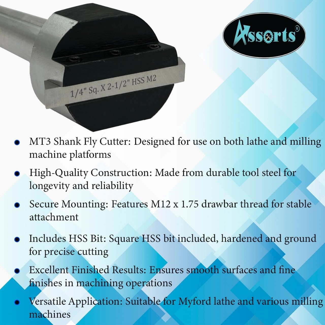 Fly Cutter with MT3 Shank (M12 x 1.75 Drawbar) and HSS Tool Bit, Precision Metal Facing and Surfacing Tool for Lathes and Milling Machines, Durable High-Speed Steel Construction