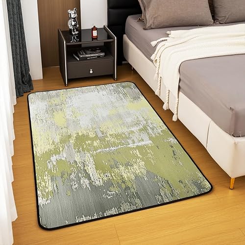 Miniatura 4 de jejeloiu Alfombra abstracta verde de poliéster de 5 x 7 pulgadas, moderna, estética, mármol, para sala de estar, dormitorio, diseño retro, acuarela,
