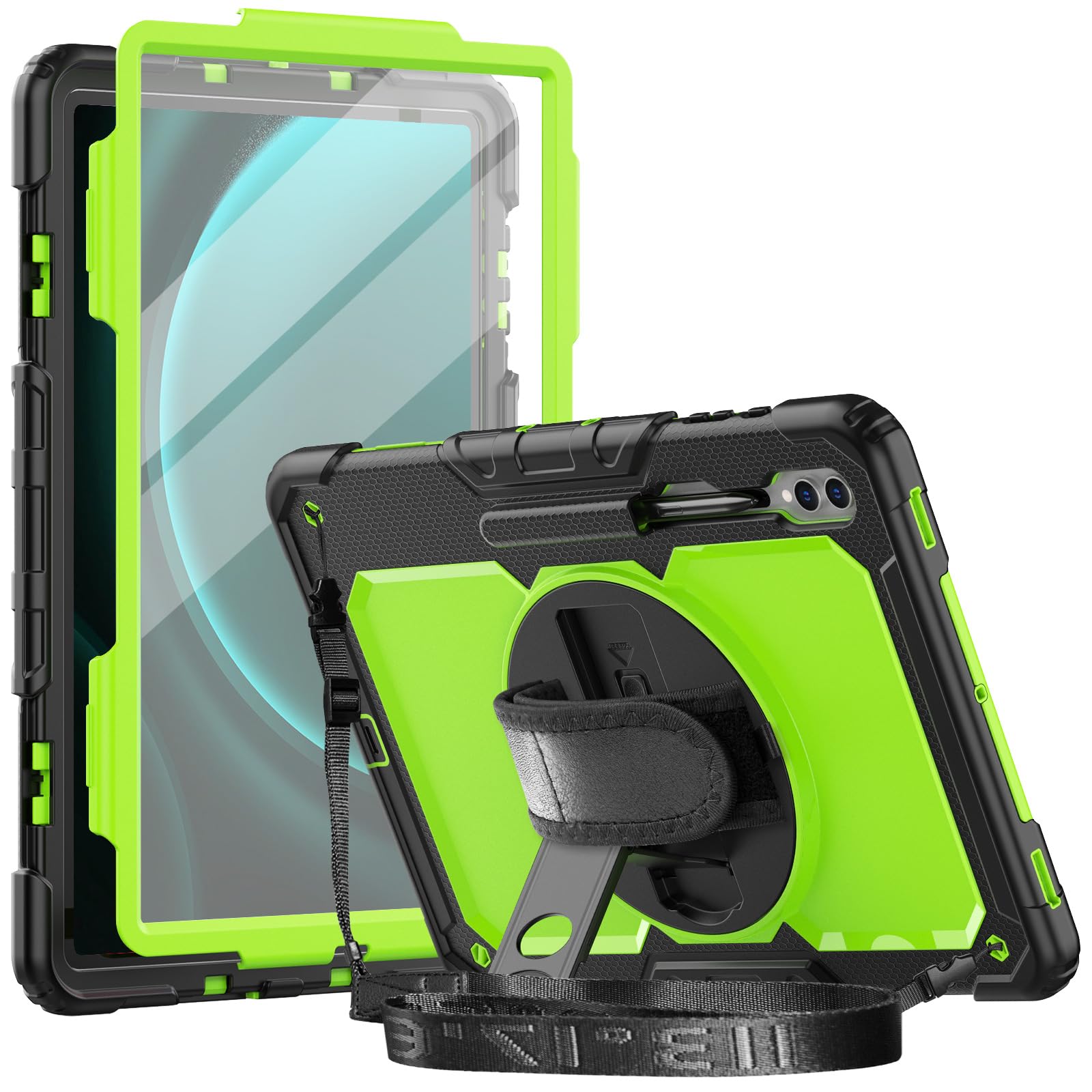 Herize Tab S9/S8 Ultra 14.6 Inch Case with Screen Protector | Protective Case Samsung S9/S8 Ultra Model SM-X910/X916/X900 | Three-Layer Rugged Shockproof Case W/Kickstand Hand Grip Shoulder Strap