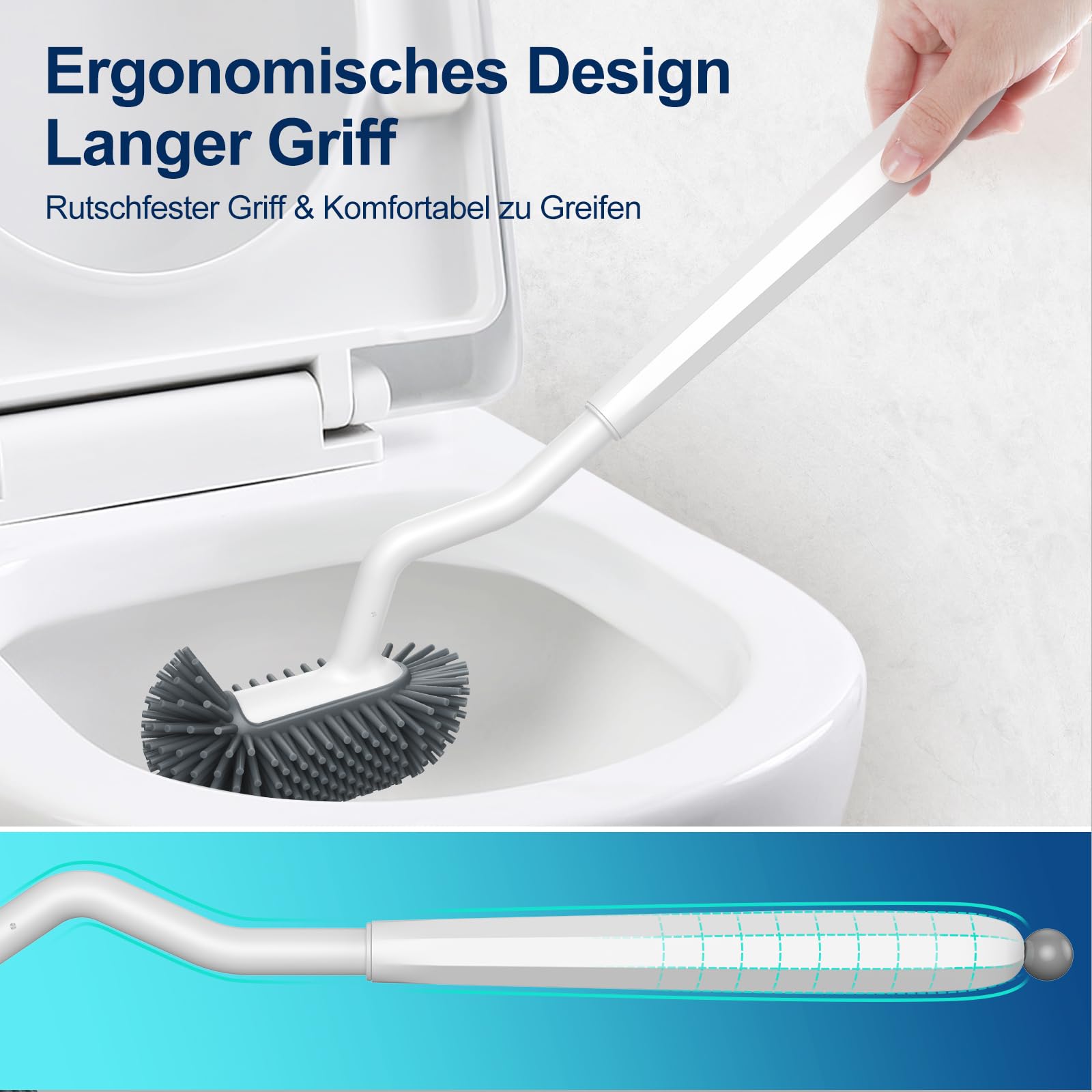 Spazzola per WC in Silicone, Scopino, Spazzolino Bagno, Pulizia Profonda, con Detergente per Bordi, Confezione da 2