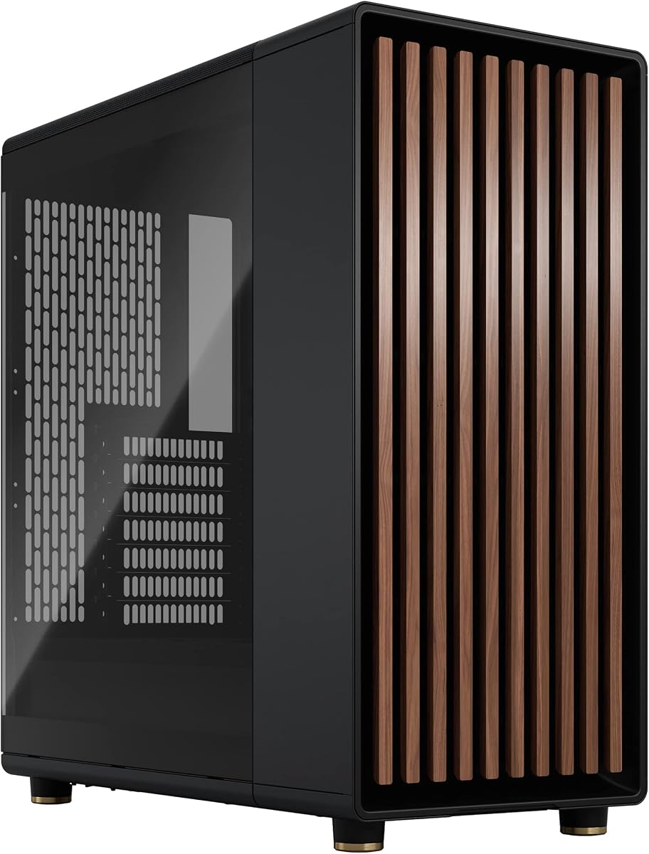 Fractal Design North Charcoal Black Tempered Glass Dark - Wood Walnut front - Glass side panel - Two 140mm Aspect PWM fans included - Intuitive interior...