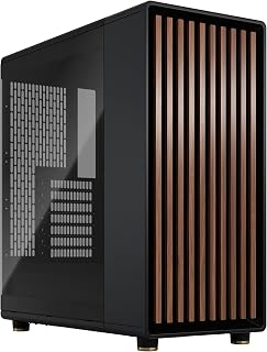 Fractal Design North Charcoal Black ATX Mid Tower PC Case - Walnut Wood Front, Tempered Glass, 2x 140mm PWM Fans, USB-C