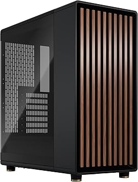Fractal Design North Charcoal Black Tempered Glass Dark - Genuine Walnut Wood Front - Glass Side Panel - Two 140mm Aspect PWM Fans Included - Type C USB - ATX Airflow Mid Tower PC Gaming Case