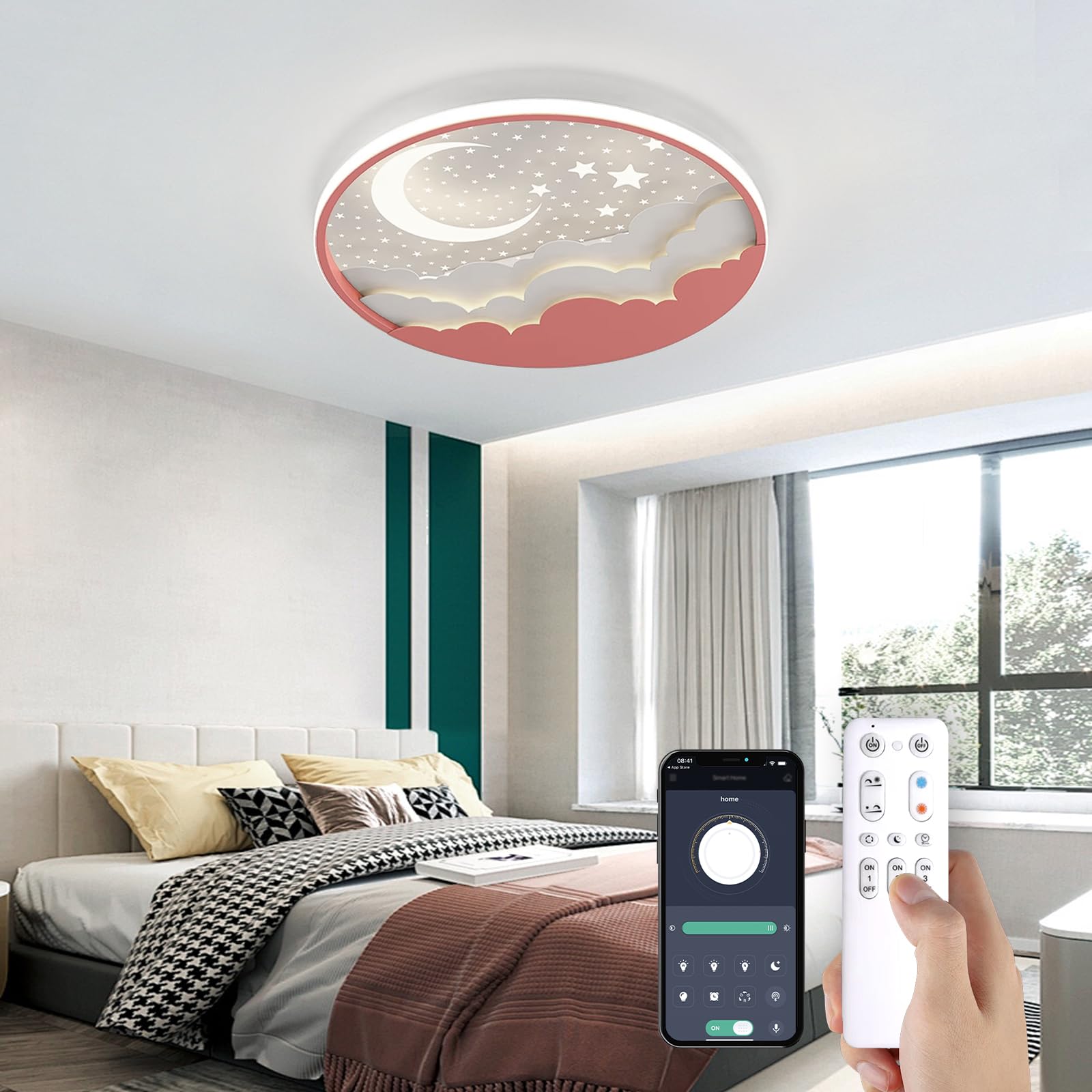 Lampara de Techo Infantil LED, 40cm Creativa Luz de Techo Infantil Dormitorio Regulable con Control Remoto APP, para Juvenil Niños y Niña