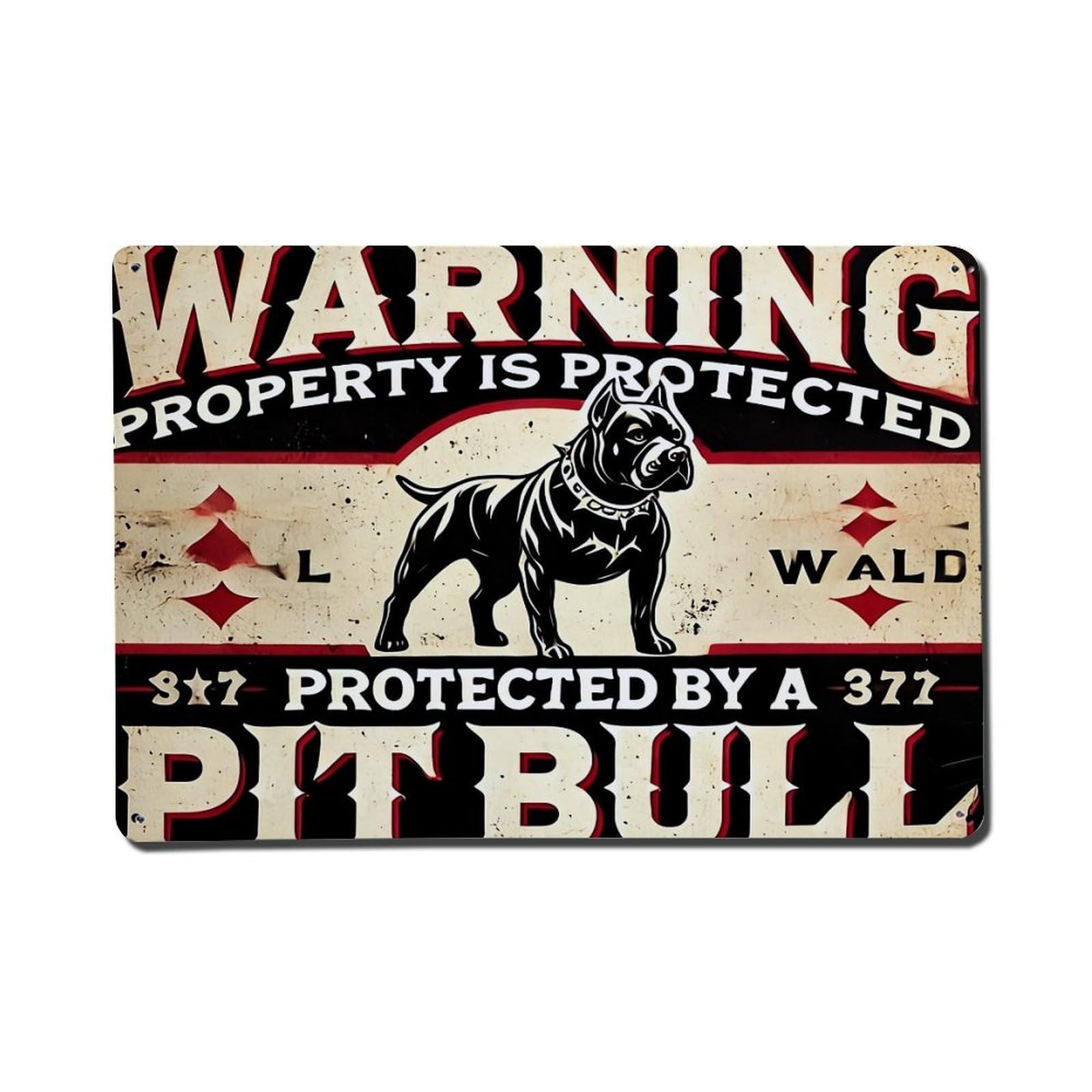 Warning Property Protected Pitbull Dog Retro Metal Tin Sign, Vintage Decor Art Poster for Bar, Home, Man Cave, Kitchen, Laundry Room Gift 8x12Inch