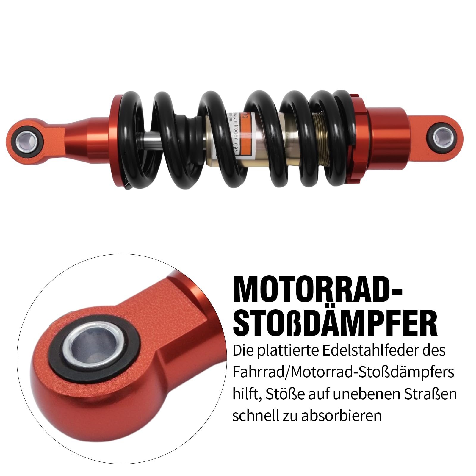 Dirt Pit Motorrad-Stoßdämpfer hinten 270 mm 980 lbs 10 mm Bohrung, Universal-Stoßdämpfer für Mopeds, geeignet für 70CC bis 150CC Geländemotorräder ATVs und Roller