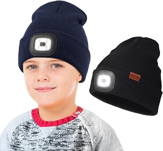 Rechargeable LED Beanie for Kids & Adults, Unisex Winter Knit Cap Headlamp Hat
