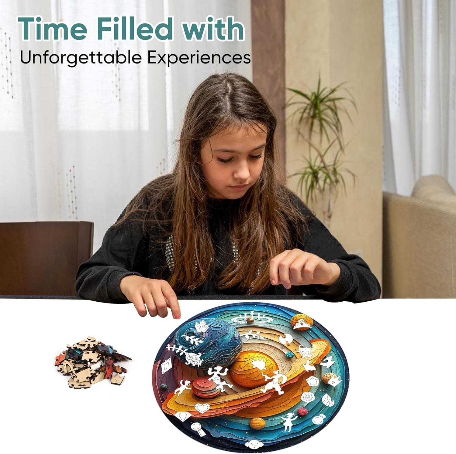 Qiuenisray Space Puzzles for Adults, Solar System Star Wooden Jigsaw Puzzles 200 Pieces, FSC Certified Unique Animal Shape Puzzles Pieces, Wood Creative Gift for Adults Family Game 11.1x11.2 in
