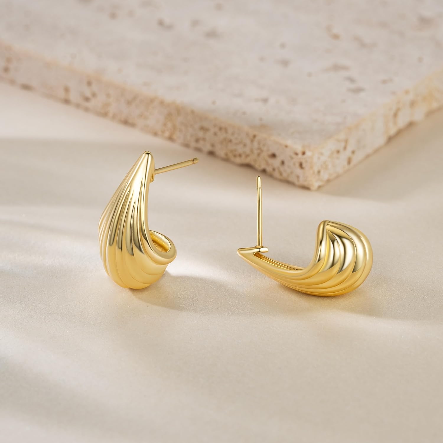 Gold Earrings 14K Gold Hoop Earrings for Women Studs Shell-Inspired Style That Stands Out Shell Stud Earring for Women - Image 5