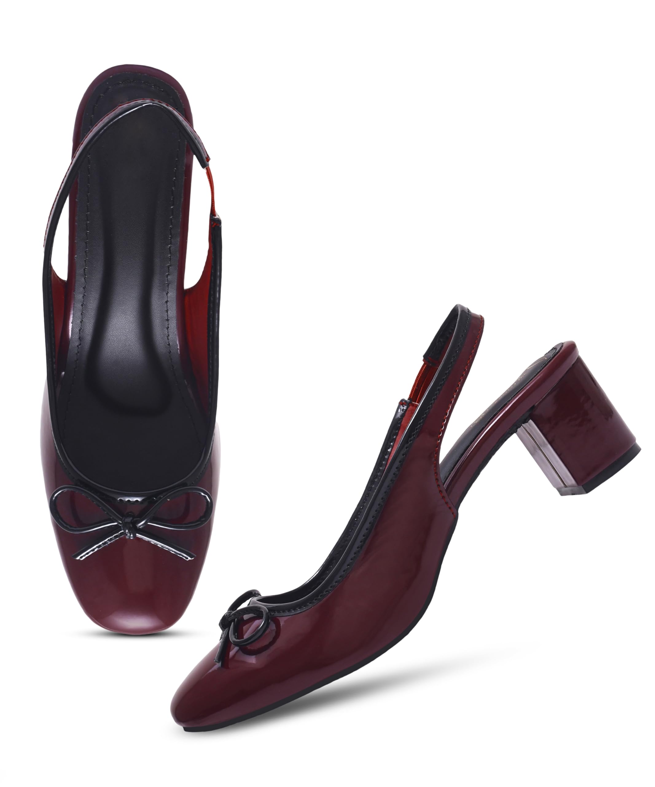 FROH FEET Women Slingback Block Heels with Bow Detail Closed Round Toe Pumps Dress Shoes-picture-23