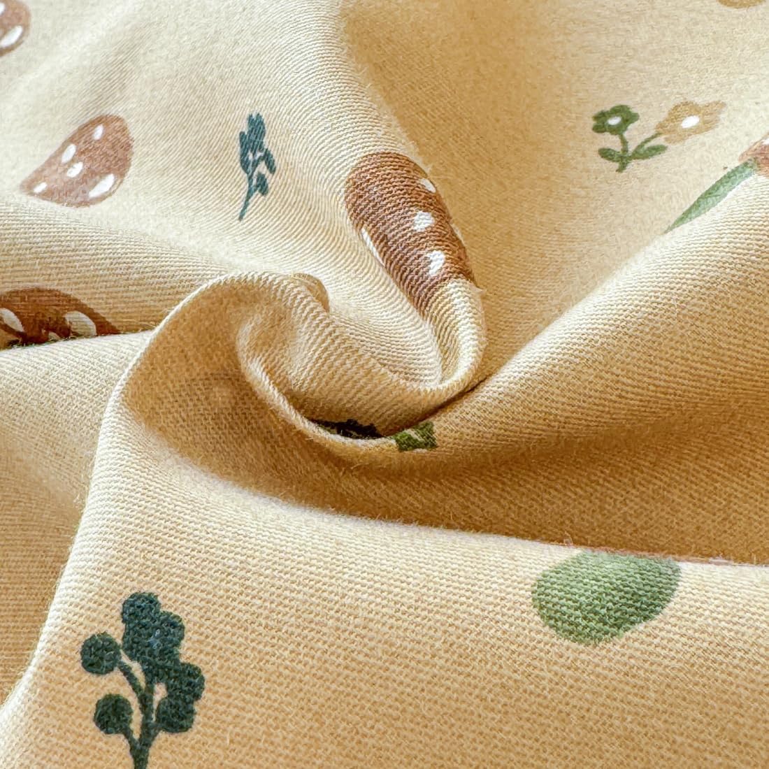 LIWHENHAO Mushroom Duvet Cover Set Queen 100% Cotton Bedding Cartoon Brown Mushroom Red Flowe on Beige 1 Cute Kawaii Plant Garden Comforter Cover Full 2 Pillowcases for Kids Girls Boys Woman