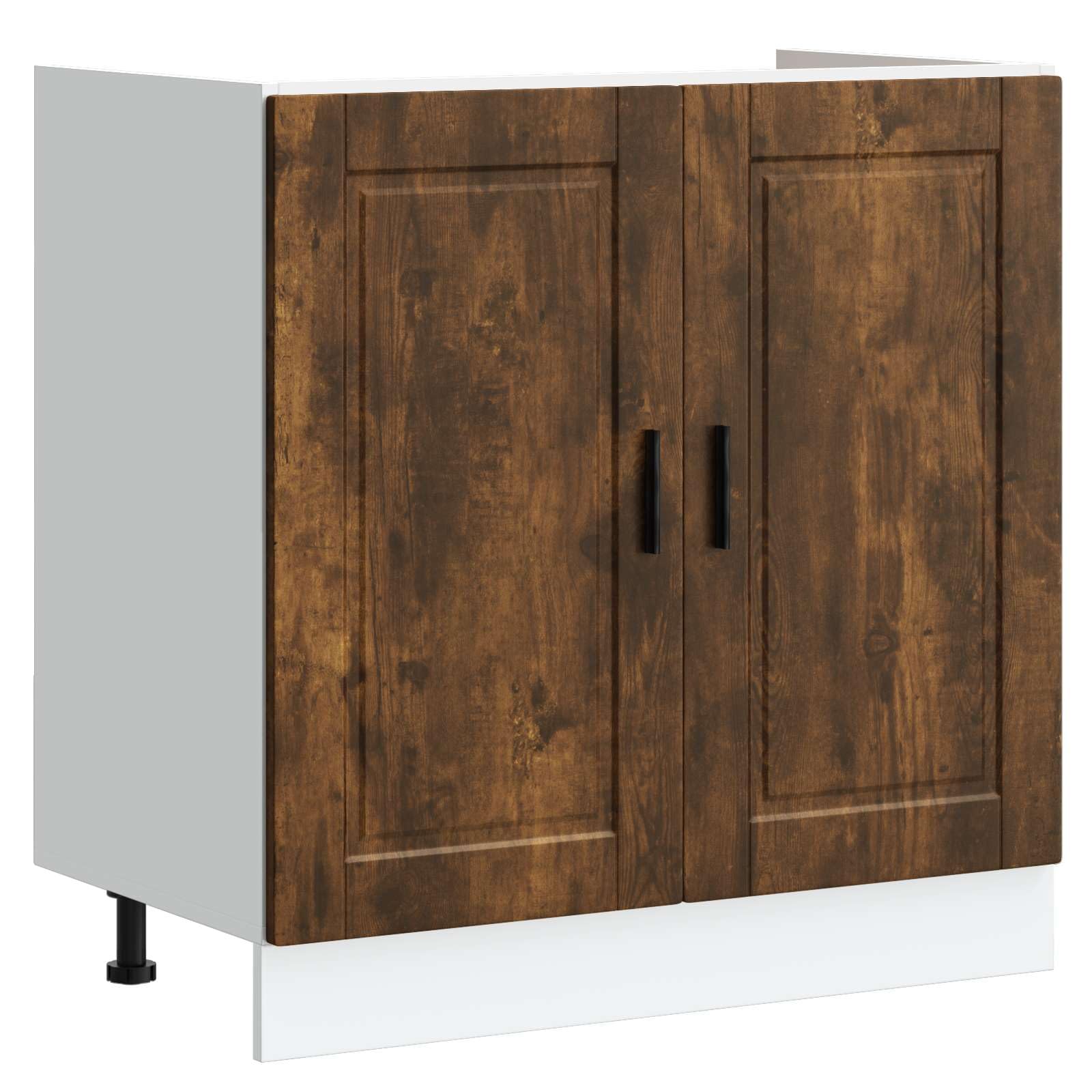 Porto szafka pod umywalkę, 2 sztuki, brązowa, 80 x 46 x 81,5 cm, materiał drewnopochodny z miejscem do przechowywania i uchwytami na drążki, do łazienki, dla gości, WC, nowoczesny zestaw
