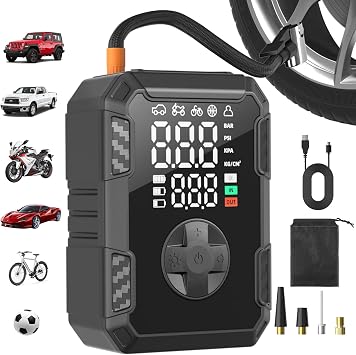 Oasser Cordless Tire Inflator Portable Air Compressor Air Pump for Car Tires | 19mm Cylinder, Dual LCD Display,150PSI, Auto Shut-Off,USB-C Rechargeable,LED Light, Storage Bag, Car Motorcycle Bike Ball