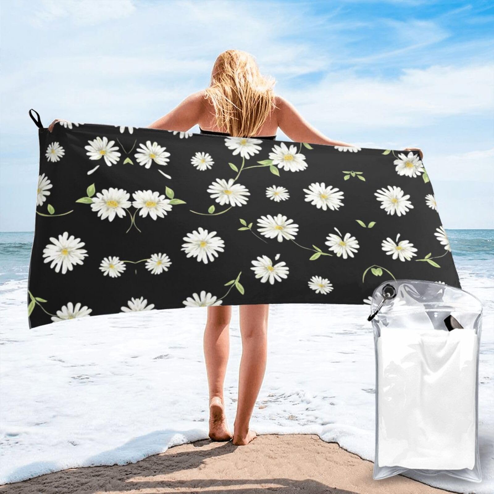 SDEGTHO Daisy Print Beach Towel Quick Dry Portable For Swimming Yoga Adults Fitness