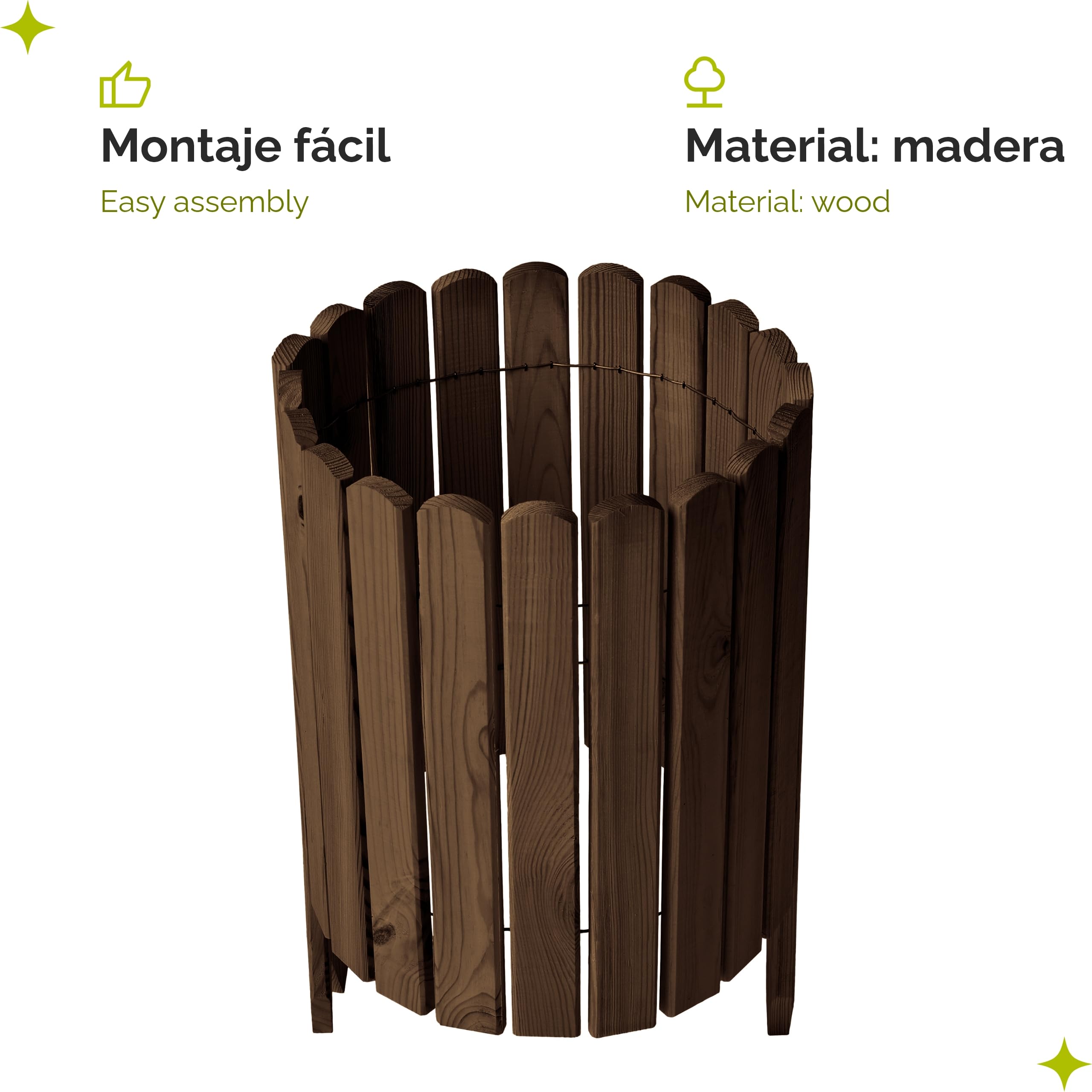 Garronda Bordura de Jardín de Madera 100 x 40 cm Cerca Baja para Flores Parterre Aiuola Valla Decorativa para Jardines Exteriores Borde de Plantas Fácil Instalación GD-0148 Marrón oscuro