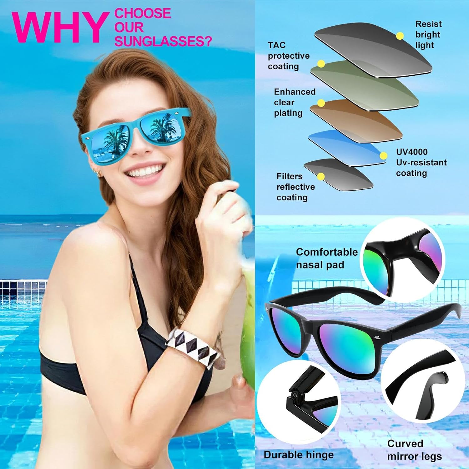 Men and Women's Retro Rewind Neon 80s Sunglasses 12 Packs, Colorful Frames with Reflective Mirrored Lenses，UV400 - Image 3