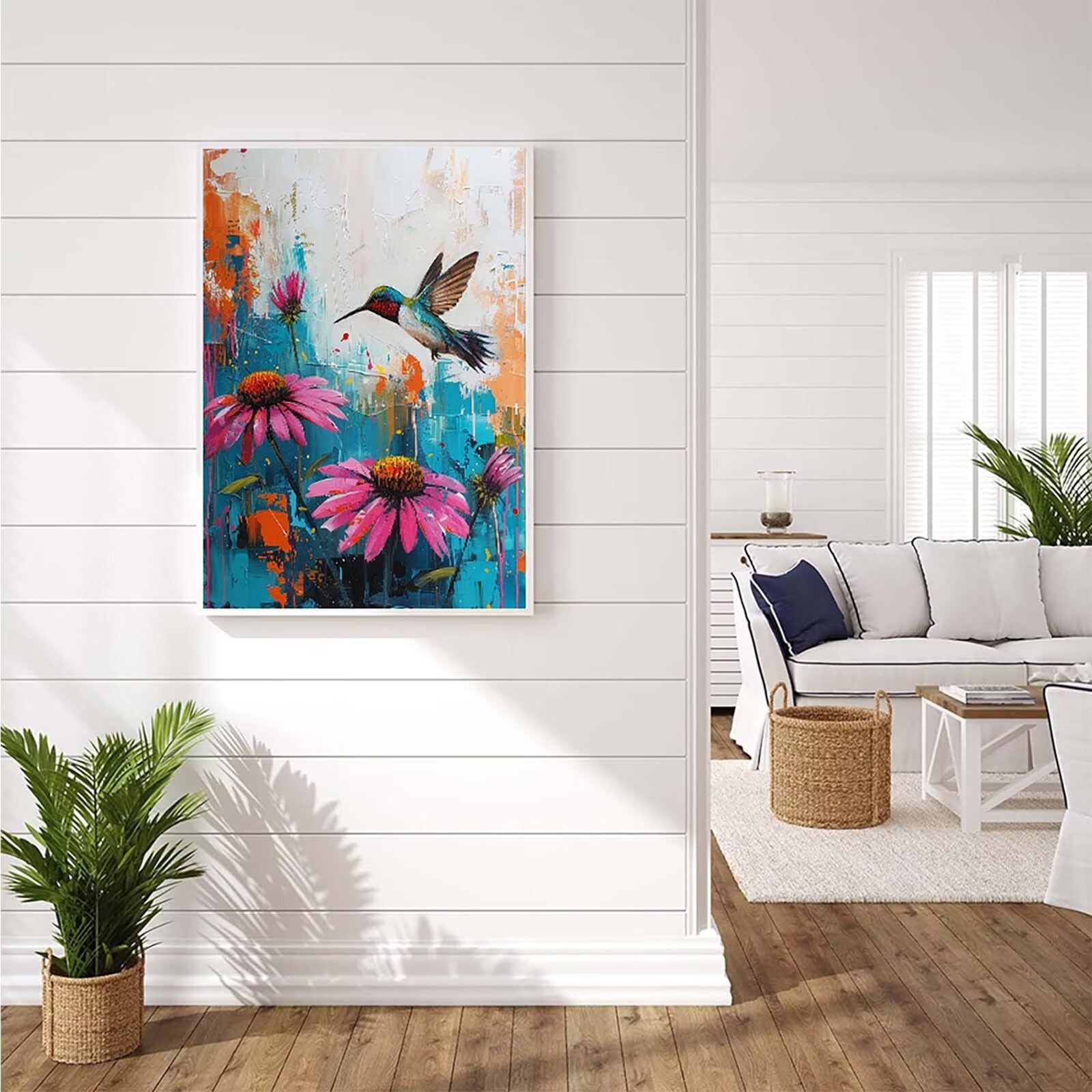 Peinture Par Numéros Colibri Et Fleurs Avec Cadre - Kit Complet 30x40 Cm, Acrylique, Décoration