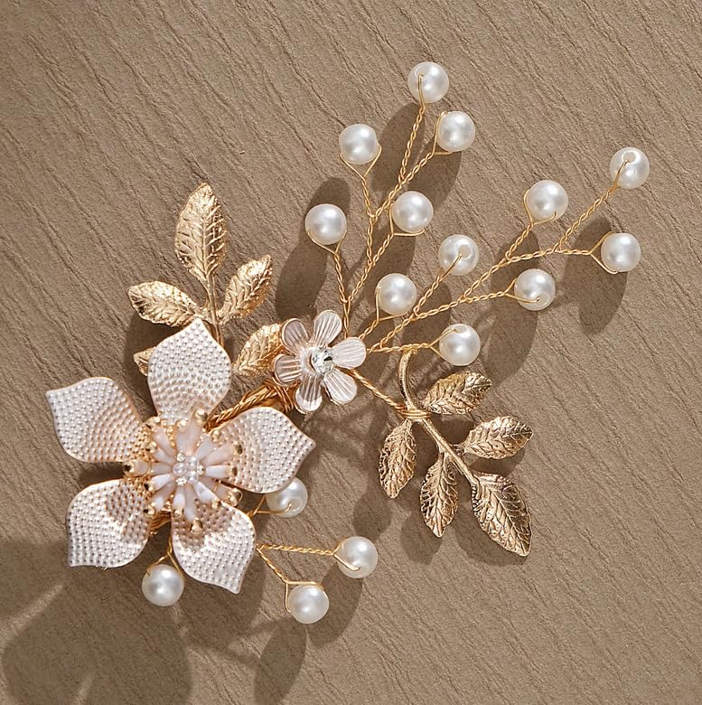 Gold Bridal Flower Hair clip Pearl Leaves Barrette Wedding Hair Accessory for Women Brides Bridesmaids - Image 4