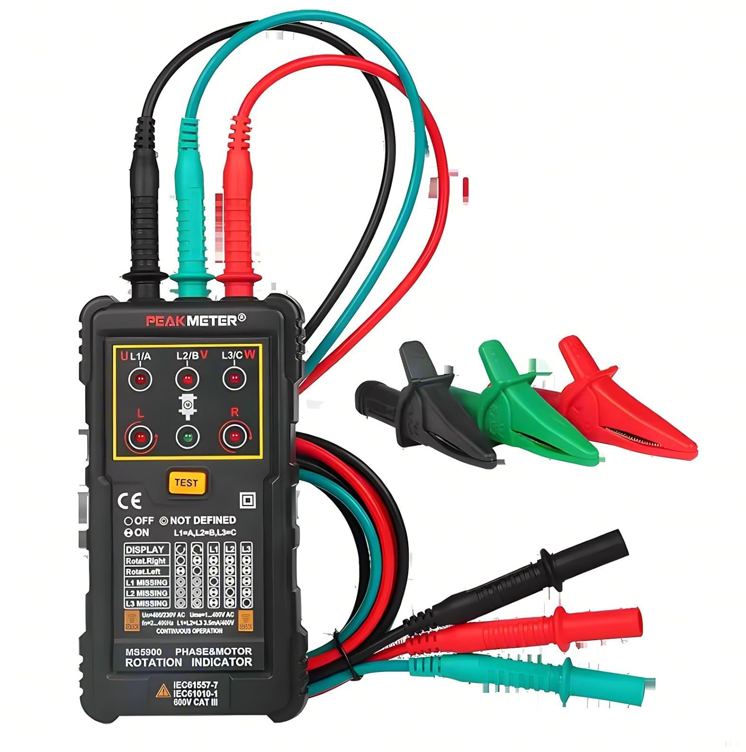 PM5900 Motor Phase Sequence Rotation Indicator Non-Contact Three-Phase Motor Phase Sequence Test 3 Phase Rotation Tester Digital Phase Indicator Detector Phase Sequence Meter