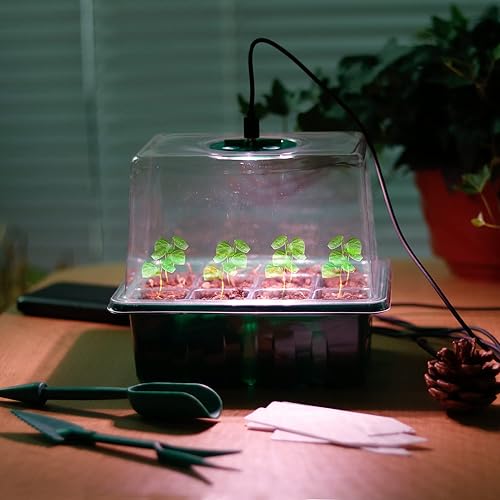 Miniatura 6 de Bandeja de inicio de semillas con luz de crecimiento, kit de inicio de semillas, bandejas de inicio de germinación de plantas con cúpula de humedad