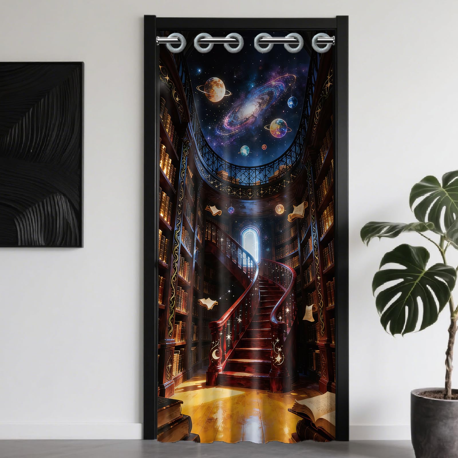 CONCHLERY Magic Bookshelves Pattern Door Curtain Magic Library Doorway Curtain Folding Room Divider Curtains for Home Restaurant Door Decor, 78x39 Inch
