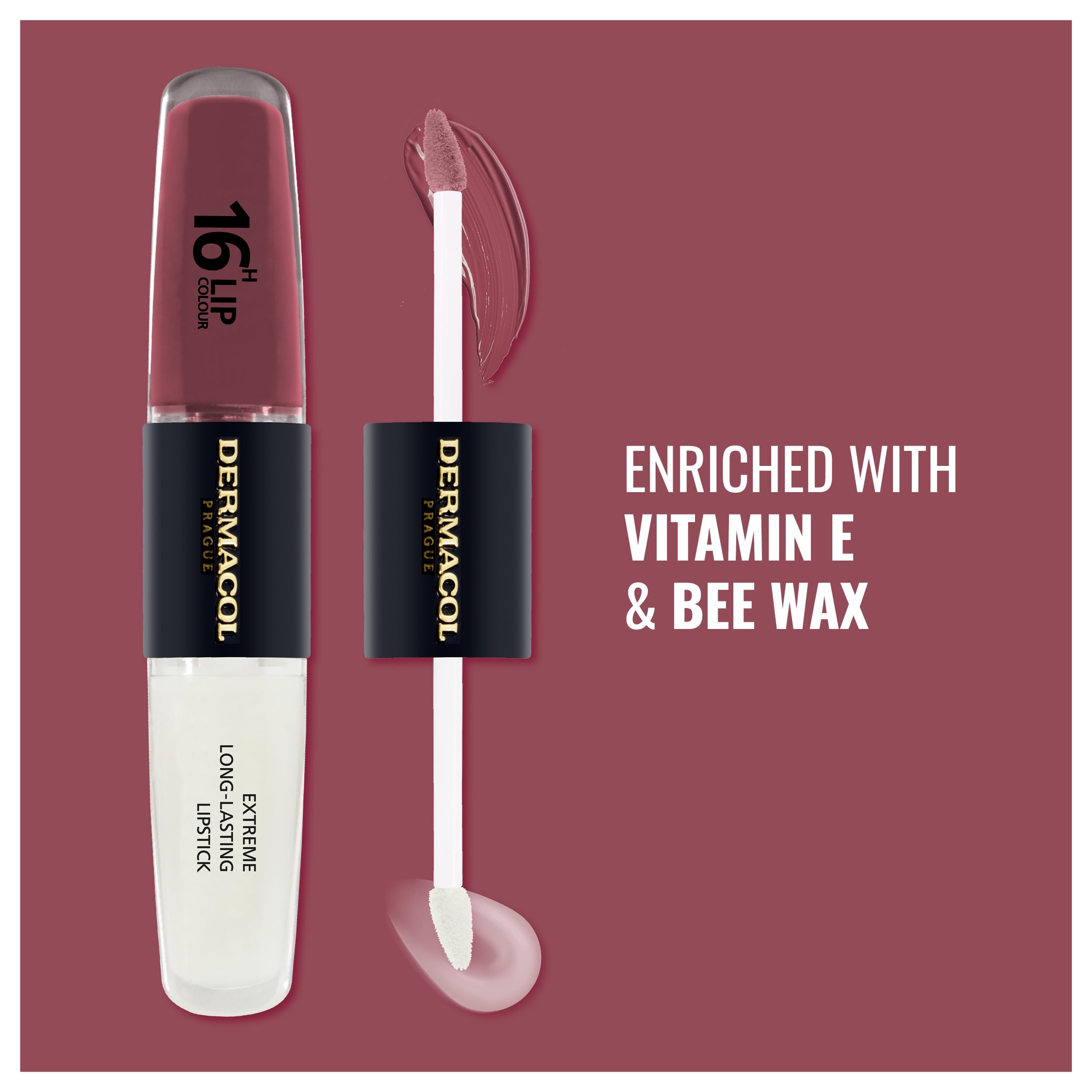 NEW Dermacol, 16-Hour Lip Colour, Highly Pigmented Glossy Lip Stain, Two-Phase Lip Plumper Gloss - Image 3