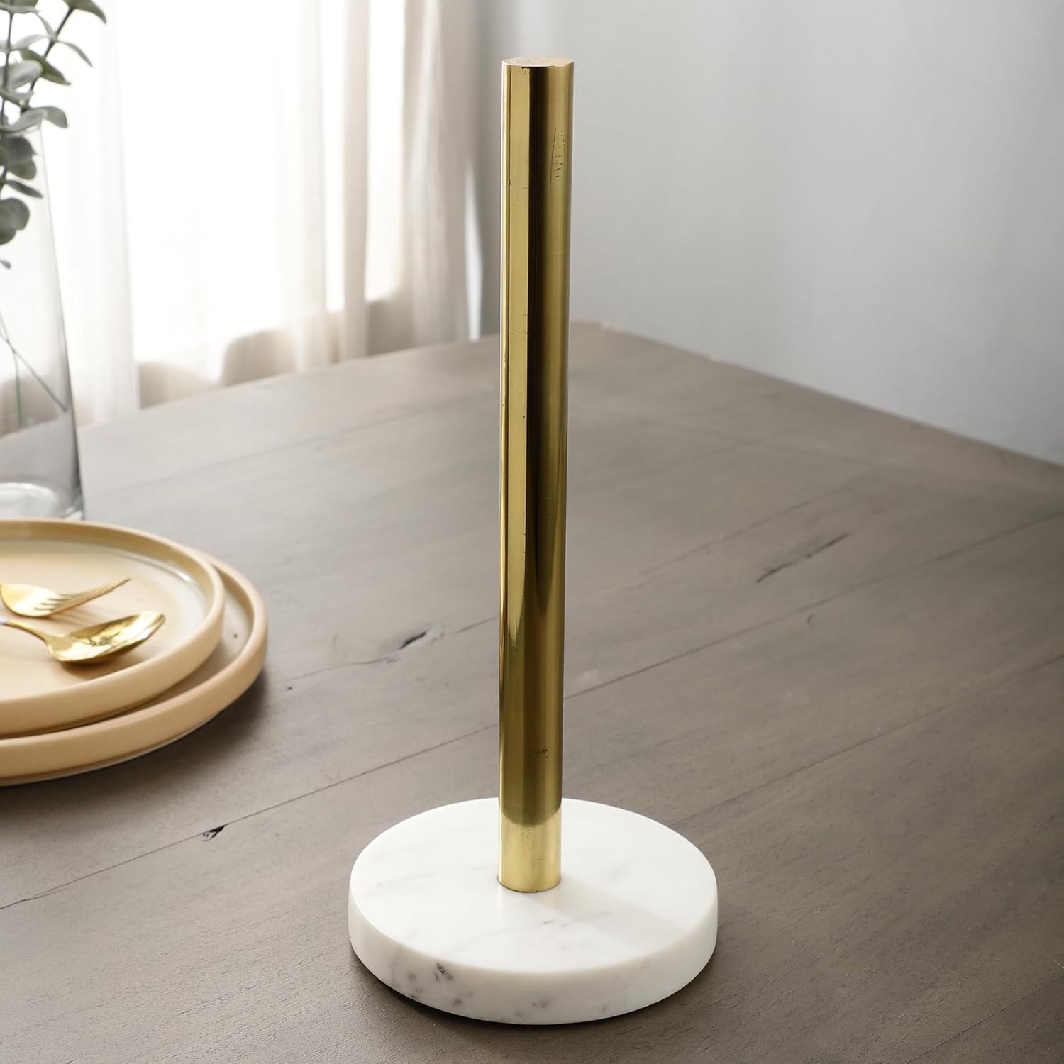 NikkisPride Standing Standing Toilet Paper Holder Free Standing | Marble Base Metal Rod