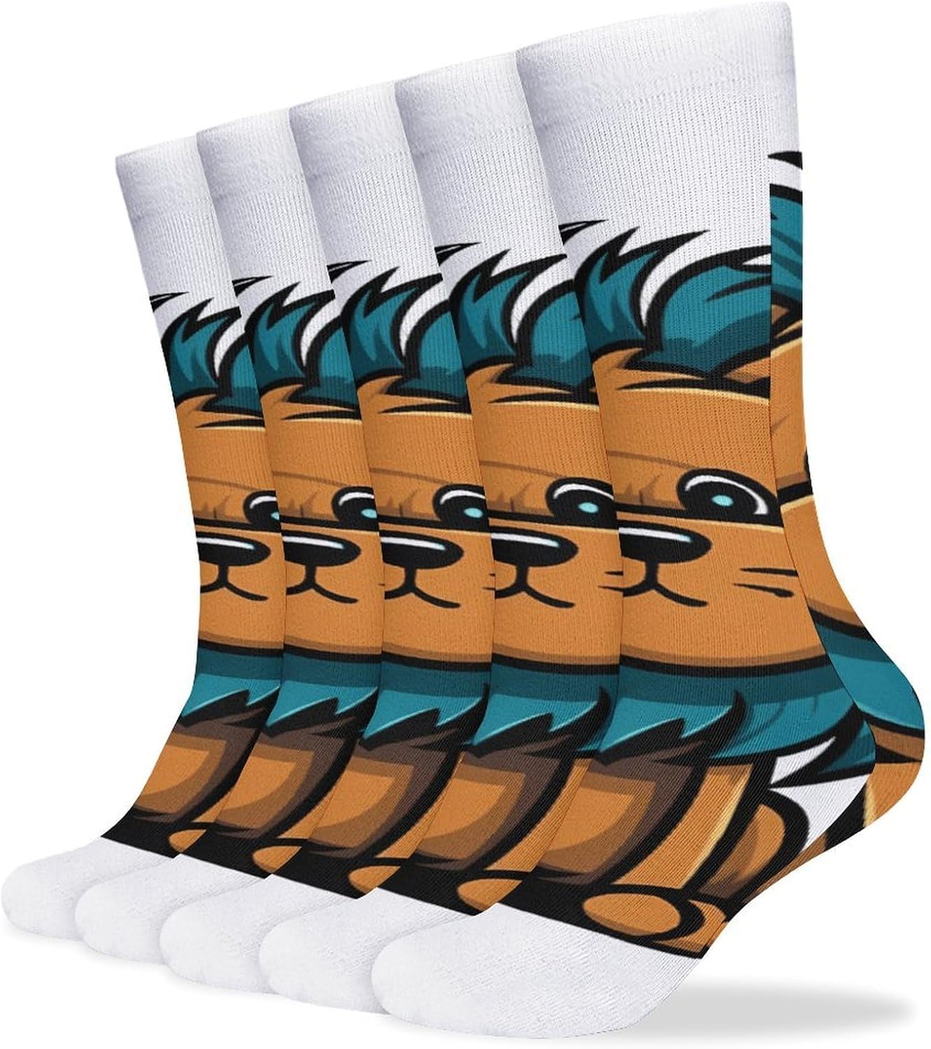 5-Pack Knee High Socks, 15.7 Inch Breathable Casual Socks Clipart Lion Stockings for Men Women