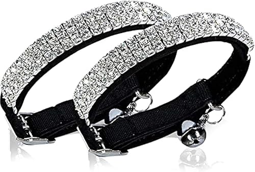 Collar ajustable seguro para gatos CHUKCHI de terciopelo suave Adorno ostentoso de diamante con campanas de 11pulgadas para perros pequeños y gatos,