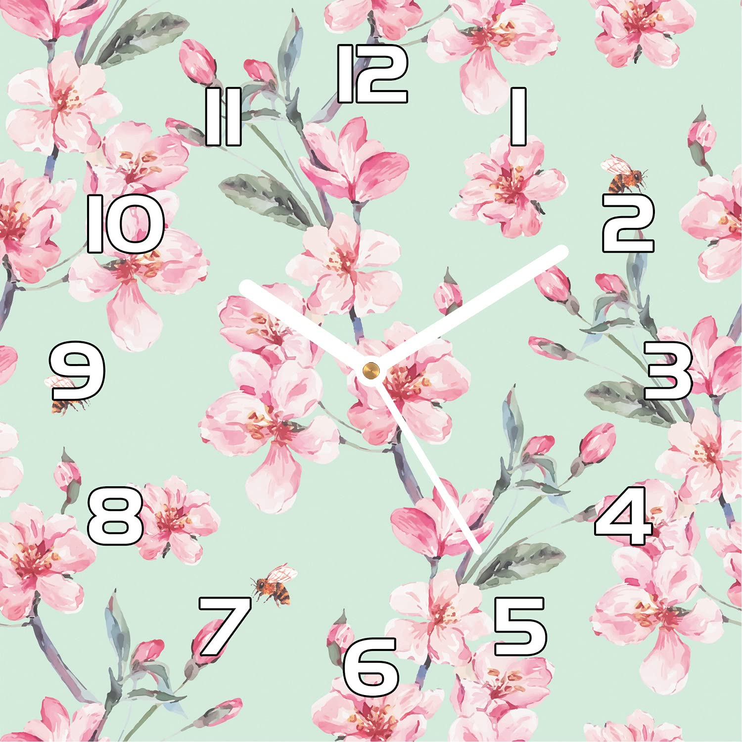 Horloge en verre pour cuisine et salon motif fleurs japonaises romantiques 30 cm