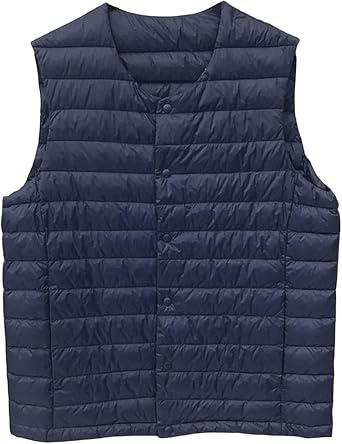 Mens Down Vest Male Collarless Lightweight Puffer Vest Man Winter Warm Quilted Sleeveless Jacket