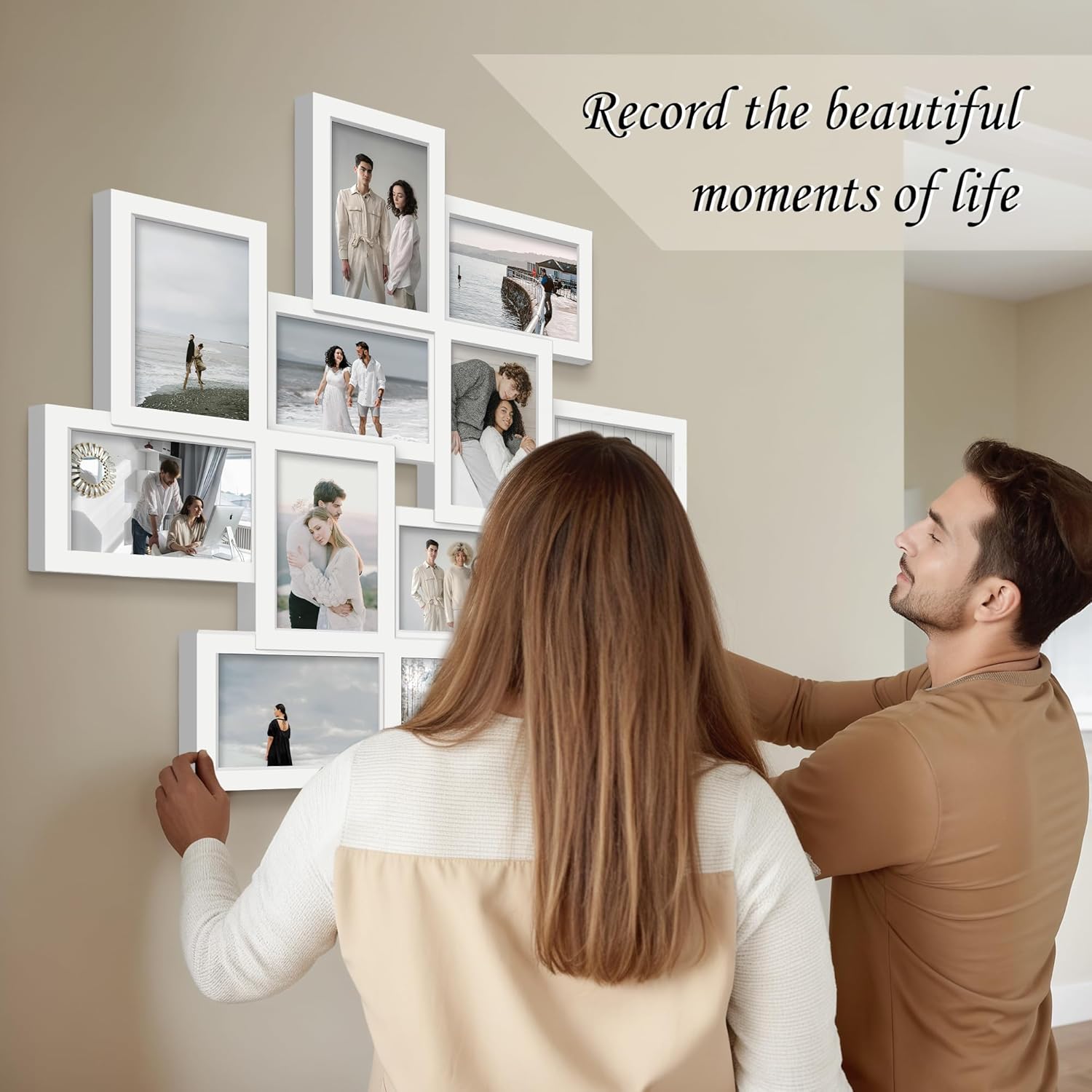 Jerry & Maggie picture frames collage wall decor 12 Opening, 24×24 collage picture frames for wall, Pre-Assembled PVC Gallery Wall Frame Set Holds 4x6 Photos, Family Picture Frame, White - Image 7