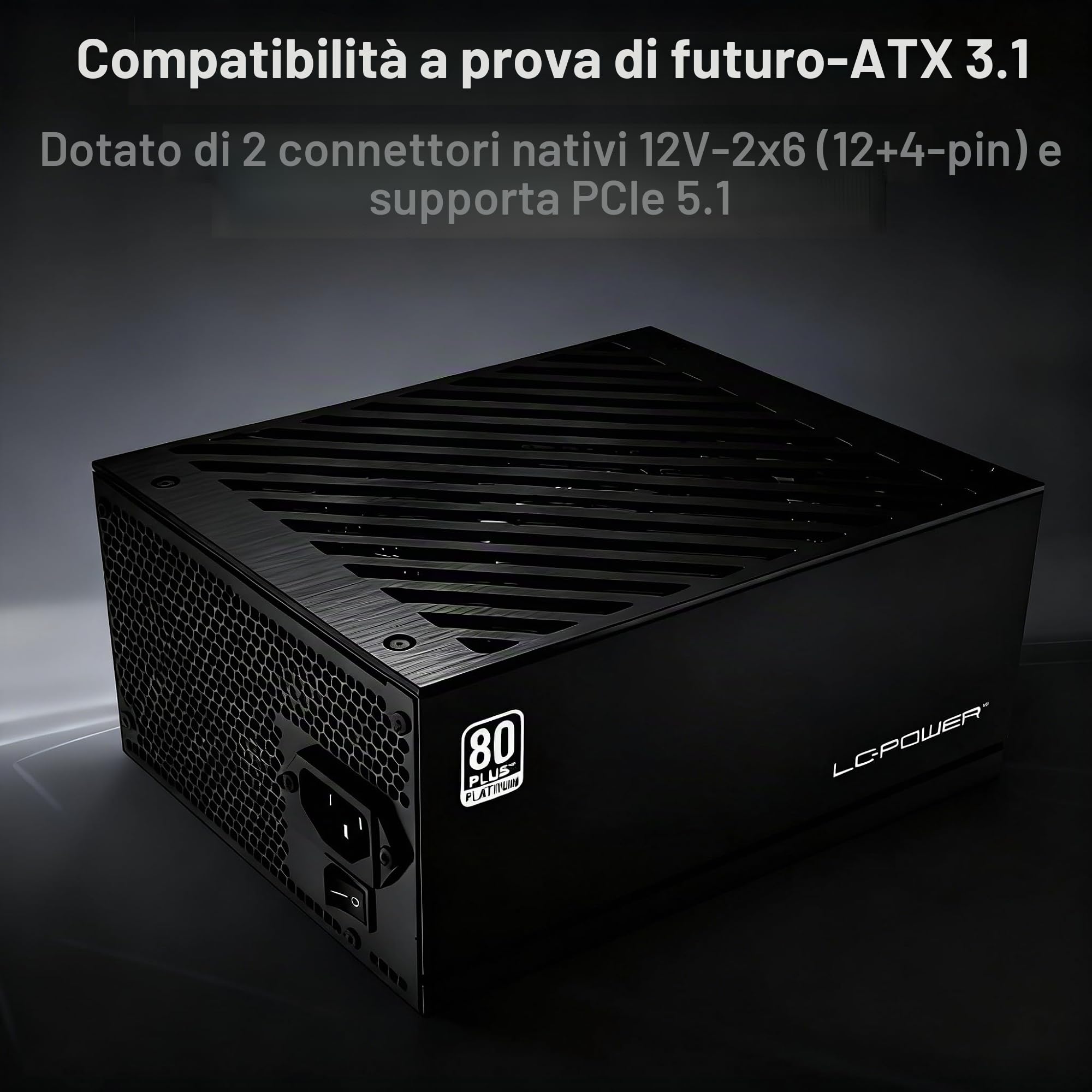LC-POWER Alimentatore PC Modulare 1200W 80 PLUS Platinum, ATX 3.1, 135mm Ventola Silenziosa, 10 Anni Garanzia (LC1200P2 V3.1)